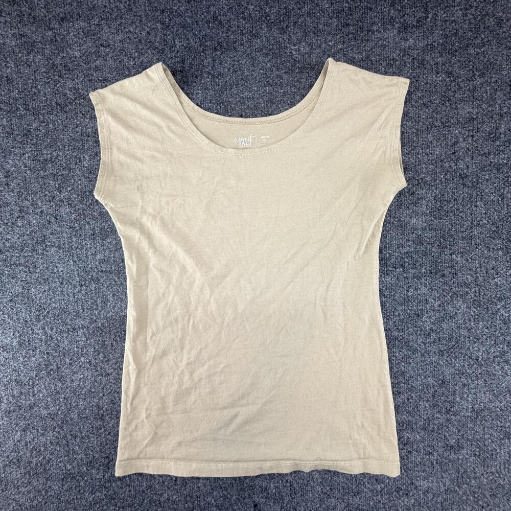Sweet Salt Classics Shirt Womens Medium Beige Ultimate Tee Scoop Neck Cap Sleeve